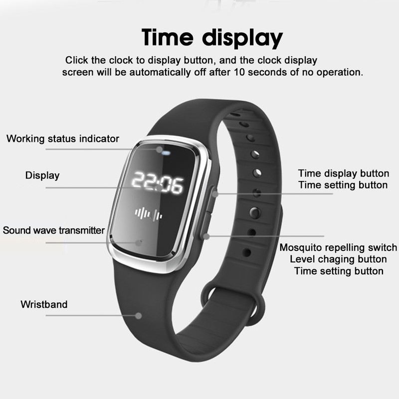 Ultrasonic Mosquito Repelling Wrist Bracelet Band Insect Pest Repellent for