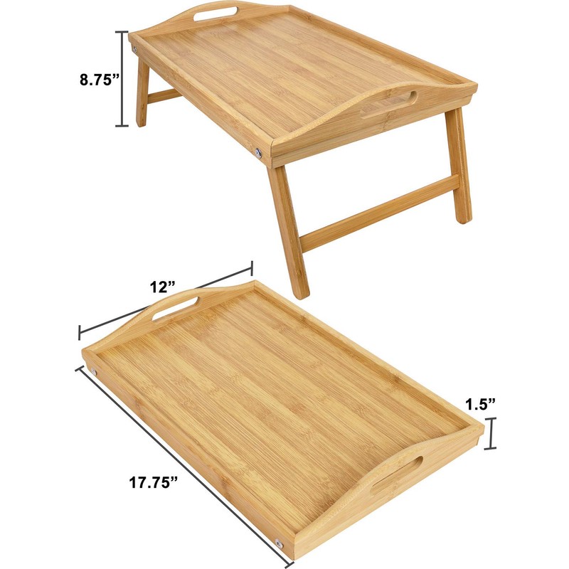 Greenco Bamboo Breakfast Tray Folding Legs with Handles, Bed Tray