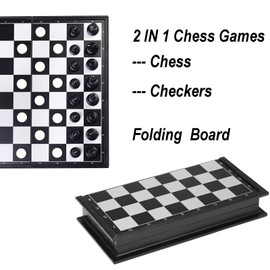 Portable Chess Set for Kids and Adult, Joneytech 2 in 1 Magnetic Mini Travel Checkers Chess Board with Extra Queen 9.8 Inch for Perfect Travel Puzzle Chess Game (9.8 Inch)