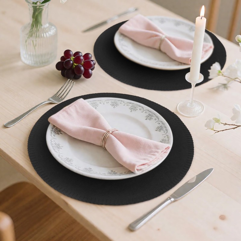 Round Placemats Set of 6, 15 Inch Linen Fabric Table
