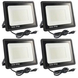garageangle 4Pack LED Flood Light Outdoor,50W LED Work Light 5500lm with 6FT US Plug,IP66 Waterproof Exterior Security Lights,6000K Daylight White Outside Floodlights Slim Design for Playground Yard