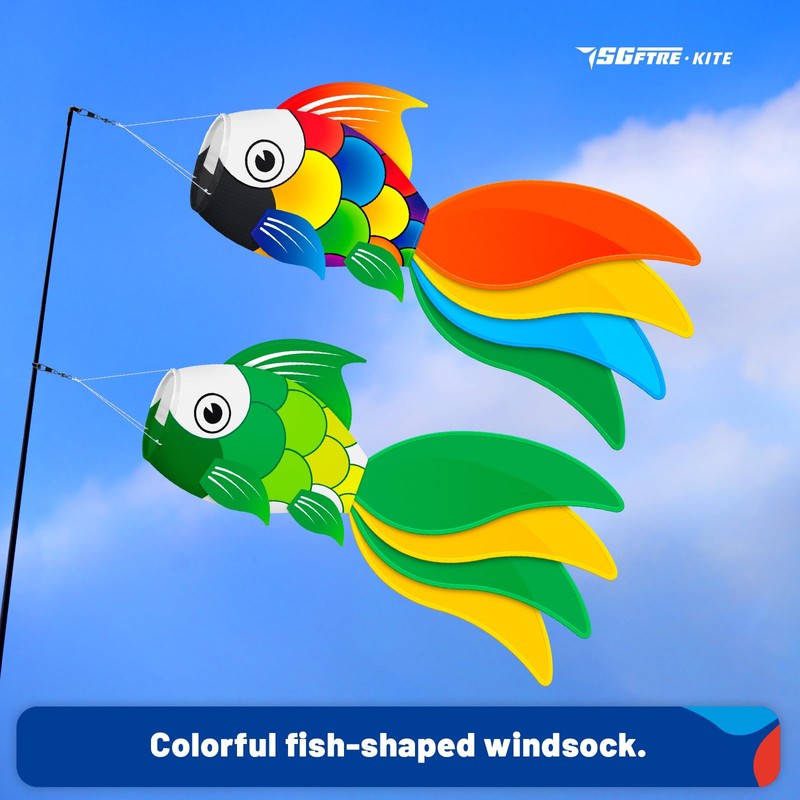 SGftre 40 Inch Heavy Duty Fish Windsock Set,Durable Wind Sock