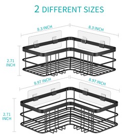 stusgo Corner Shower Caddy 2-Pack, No Drilling Shower Organizer Corner Shelf for Bathroom Tub, Stainless Steel Shower Caddy Shelf for Bathroom Kitchen (Black)