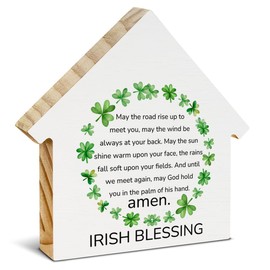 Irish Blessing Decor, St. Patrick's Day Decorations, Irish Gifts, Shamrock House Shaped Wood Block Sign, Home Decor for Desk Table Shelf, St Patricks Day Decorations
