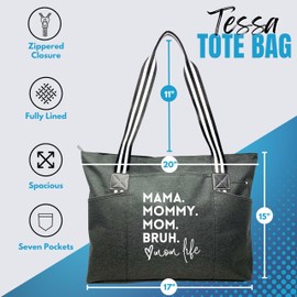 Mommy Bag for Hospital - Mama Bear Mom Tote Bag - Mom Bags for Women, Maternity Gift Bags for Mamas (Mama Mommy Mom Bruh Tessa Black)