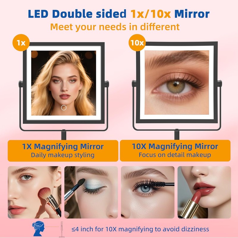 Ruacq Makeup Mirror with Lights, 4000mAh Rechargeable Magnifying Mirror with