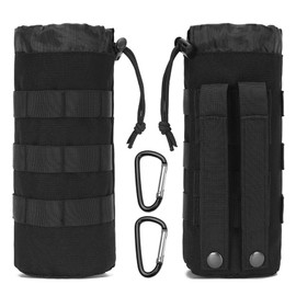 2Pack Molle Water Bottle Holder, 1000D Nylon Sports Molle Water Bottle Pouch with Mesh Bottom and Drawstring Top, Military Tactical Bottle Container Carrier for Outdoor Hiking Camping Training