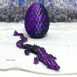 3D Printed Dragon and Dragon Egg Articulated Adult Gemstone Dragon Silk Finish 4 Dual Colors Option, Fidget Toy Executive Desk Toy D008-S1 (Black Purple)