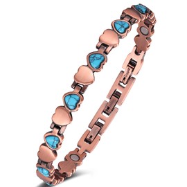 Jeracol 99% Copper Bracelets for Women,Magnetic Bracelet With Heart-shaped turquoise,Adjustable Length with Sizing Tool in Gift Box(Blue)