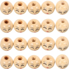 50pcs Face Wood Beads Painted Wooden Beads Smiling Face Loose Beads Round Spacer Ball Bead Doll Head Bead for DIY Craft Necklace Bracelet Jewelry Making