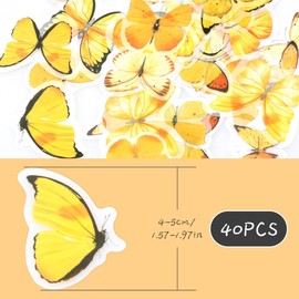 Jagowa 40 Pcs Butterfly Stickers Set, Vintage Natural Transparent Waterproof Decals for Scrapbook Diary Cards DIY Crafts (Golden)