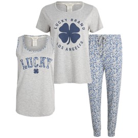 Lucky Brand Women’s Pants Set – 3 Piece T-Shirt, Tank, Top, and Jogger Pants – Casual Everyday Loungewear for Women (S-XL), Heather Grey, M