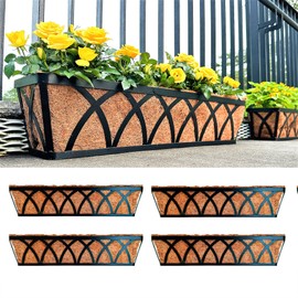 Maxona Window Planter Box - 4 Pack, 24 Inch Outdoor Wall Mounted and Deck Railing Planter with Coco Liner, Window Flower Basket, Balcony Railing Hanging, Garden Patio Porch Fence