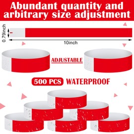 Epakh 500 Pcs Paper Wristbands Neon Wrist Bands Waterproof Hand Bands for Events Lightweight Concert Wristbands Neon Colored Adhesive Wristbands for Party (Red)
