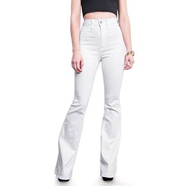 Vibrant Women's Juniors Bell Bottom High Waist Fitted Flare Leg Pants Denim Jeans EP522 White 5