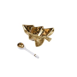 Pampa Bay Get Gifty Porcelain Christmas Tree Shaped Serving Bowl with Serving Spoon, Gold