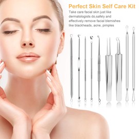 Pimple Popper Tool Kit, UUBAAR 9 PCS Blackhead Remover Tools with Tweezers, 16-Heads Professional Acne Zit Popper Extraction Tools, Whitehead Comedone Pimple Popping Extractor Kit for Facial Nose