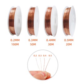 RRRST Enamelled Copper Wire Assortment Kits, Insulated Copper Wire, Copper Coil, Lacquer Wire, 4 Different Diameters 0.2 mm, 0.3 mm, 0.4 mm, 0.5 mm, Length 200 m