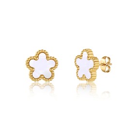 FUNIO 18K Gold Plated Clover Earrings for Women-Van Cleef Four Leaf Flower Lucky Stud Earrings 4 Leaf Dangle Earrings Simple Jewelry Gifts for Women (White)