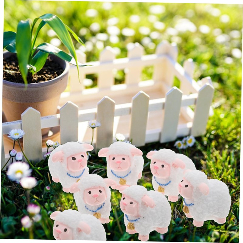 Kisangel 12Pcs Miniature Sheep Figurines Adorable Resin Garden Animals for