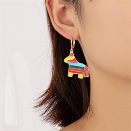 coadipress Cinco De Mayo Hoop Earrings for Women Cute Fiesta Style Red Chili Cactus Horse Mexican Themed Earrings Jewelry Taco Tuesday Dia De Muertos Festivals Earrings (Horse)