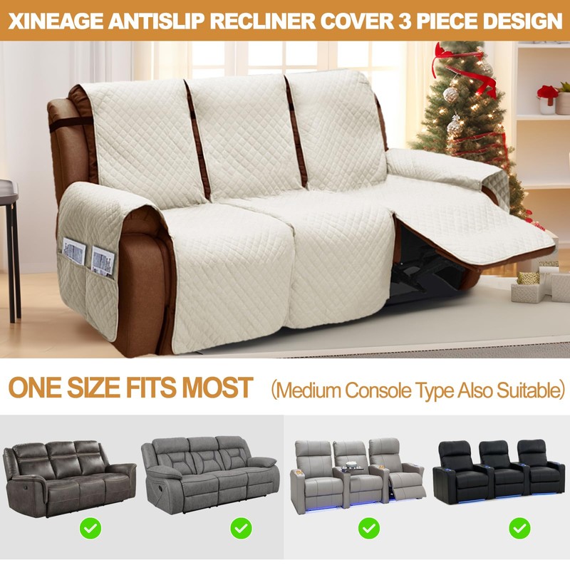 XINEAGE Water Resistant Recliner Cover, 3 seat Recliner Sofa Covers