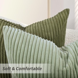 Pack of 2 Olive Green Corduroy Decorative Throw Pillow Covers 12x20 Inch Striped Cushion Covers Cozy Boho Pillowcase Farmhouse Home Decor Soft Accent Cushion Case for Couch Sofa Bed 30x50 cm