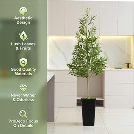 PeoDeco Artificial Faux Olive Tree 6ft Tall Realistic Fake Floor Green Silk House Potted Plants Large for Bedroom Living Room Home Office Decor Indoor Outdoor with Pot