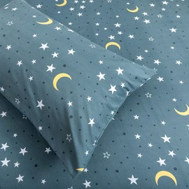 Damier Fitted Sheet, 100 x 200 cm, Blue Star Print Fitted Sheet with Elasticated Microfibre, Box Spring Bed Sheet, Suitable for Mattresses of 30 cm