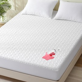 Canadian Linen Waterproof Mattress Protector, Soft Smooth White Floral Design Bamboo Viscose Fabric, Cooling Breathable Mattress Pad Noiseless Washable, Nonslip Deep Pocket Fitted Mattress Cover, Full