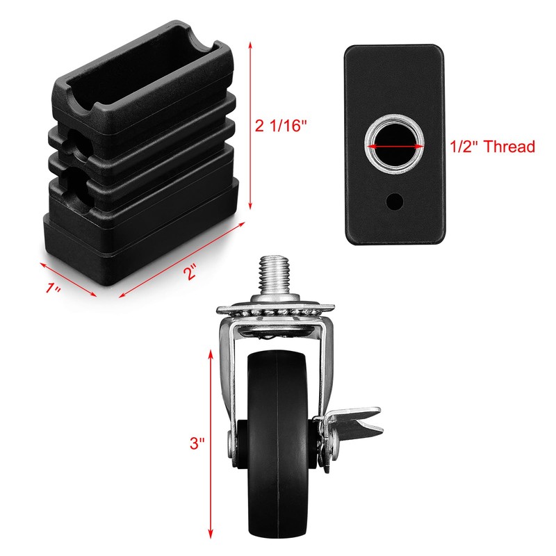 3” Locking Caster 1/2" Threaded Caster Socket Replacement for Charbroil