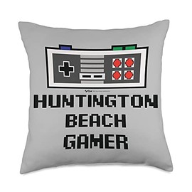 Huntington Beach Gamer 8-Bit City Throw Pillow