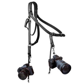 4J LEDR Leather Camera Strap,Shoulder Camera Strap for 1 or 2 Camera,Dual Camera Harness for Photographers,Multi Camera Gear for Dslr/Slr Strap,Camera Harness Camera Sling Strap Single or Dual,Black