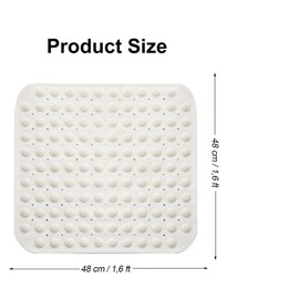 Shower Mat, 48 x 48 cm, Non-Slip Square Shower Mat, Non-Slip Bath Mat, Hangers and Drainage Holes, White