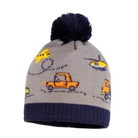 maximo Baby Boys Without Edge with Vehicles and Pompom Hat, Multicoloured (Charcoal/Dark Marine 3711)