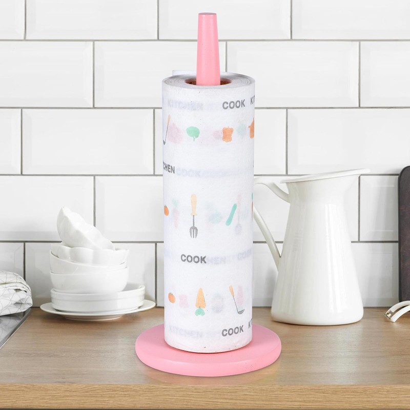 Pink Paper Towel Holder Countertop with 2 Hooks, Stainless Steel,
