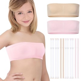 iMucci Girls Bandeau Bra Seamless Clear Strap Training Bras for Girls Sports Tube Top with Adjustable Clear Straps 7-16Y