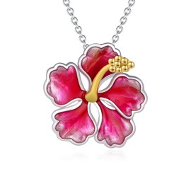 Tajuxa Hibiscus Necklace 925 Sterling Silver Hibiscus Jewelry Flower Jewelry Gifts for Women
