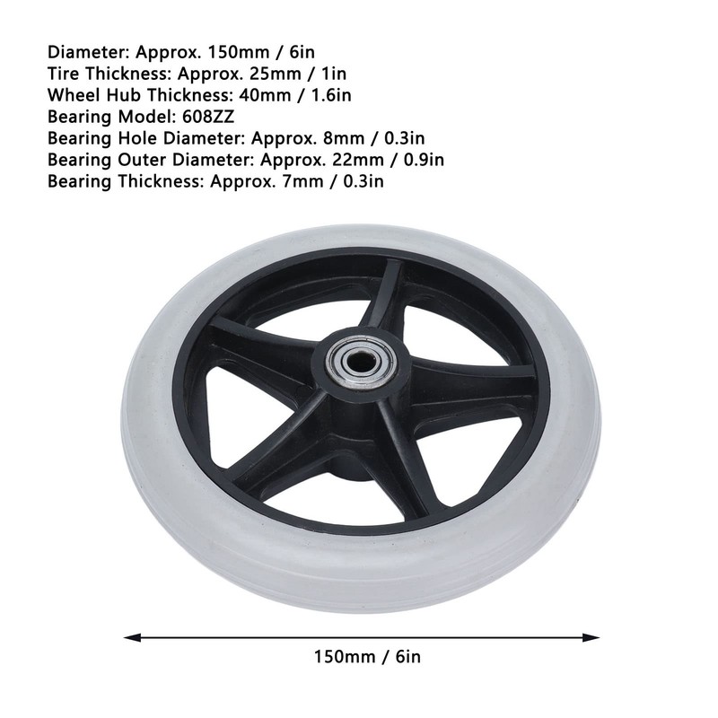 Wheelchair Wheels, Wheelchair Caster Wheels, Rubber PU Walker Casters, 6