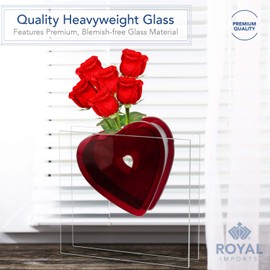 Royal Imports Flower Glass Red Heart Love Vase - Decorative Centerpiece Accent for Home Decor Living Room, Valentine's Day, Mothers Day, Shelf, Table, Entryway, Wedding