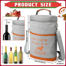 Cinnvoice Dachshund Wine Gifts Wiener Dog Gifts for Wine Lover Wine Tote Carrier Bag Leakproof Insulated Padded Versatile Wine Cooler Bag for Men Women Christmas Party Travel(Grey)