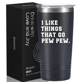 Onebttl Gun Lover Gifts for Men, 20oz Stainless Steel Tumbler with Spill-Proof Lid and Straw, Gifts for Gun Enthusiast & Lovers, Gun Related Sayings Stuff, Gifted Box Included, Black- Pew Pew