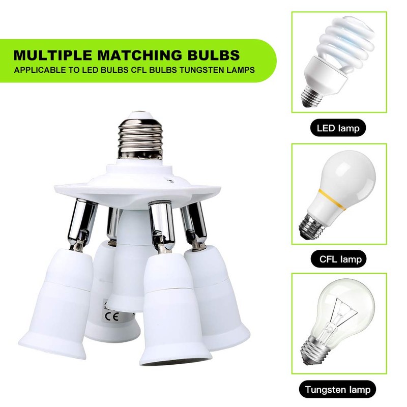 8T8 5 in 1 E26 Light Bulb Socket Splitter Converter