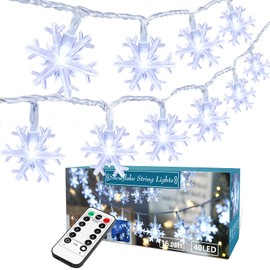 BrizLabs Snowflake Christmas Lights, 16.08ft 40 LED Christmas Lights with Remote, Snowflake String Lights Battery Operated, 8 Modes Xmas Lights Waterproof for Outdoor Indoor Decorations, Cool White