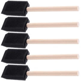 YALOJE 5 PCS 1" Foam Paint Brushes, Reusable Wood Handle Sponge Brushes for Staining, Flexible Craft Foam Brushes for DIY Painting, Varnishes, Cleaning - Black