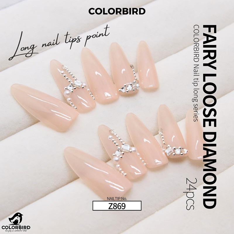 COLORBIRD Nail Tips, Long, 24 Pieces, Pink, Nail Tips, Short,