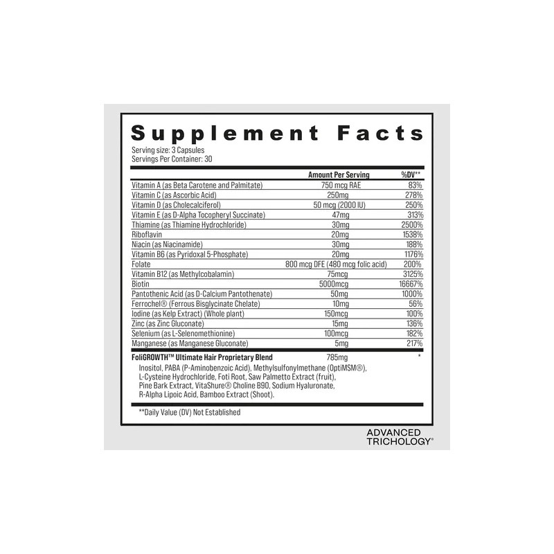 Advanced Trichology Foligrowth Hair Nutraceutical 90 Cáps Sin Sabor