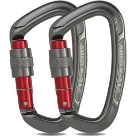 2 Clips de Mosquetón de 25 KN, Mosquetón Resistente con Bloqueo de Tornillo, Certificado UIAA, Aluminio de Aviación, Fuerte y Liviano, Ideal para Escalada en Roca, Montañismo, Trabajo Aéreo