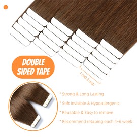 VINBAO Tape in Extensions Human Hair Real Hair Extensions Tape in Human Hair Color 4 Middle Brown Hair Extensions Tape in Human Hair Skin Weft 20 Pcs 50 Grams Glue on Hair (16inch, 4)
