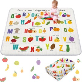 Wesiti Fruit Alpha Portable Baby Play Mat 50 x 50 Washable Foldable Crawling Mat Non Slip Cushioned Kids Play Mats Pad for Floor Playpen Toddler Infants Tummy Time Activity